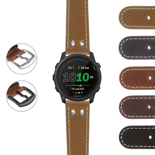 DASSARI Vintage Leather Pilot Strap w/ Rivets for Suunto 9