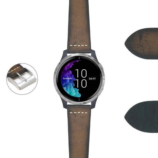 DASSARI Kingwood III Premium Vintage Leather Strap for Garmin Forerunner 745