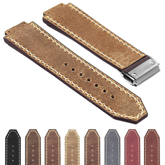 DASSARI Vintage Leather Strap for Hublot Big Bang with Brushed Steel Clasp