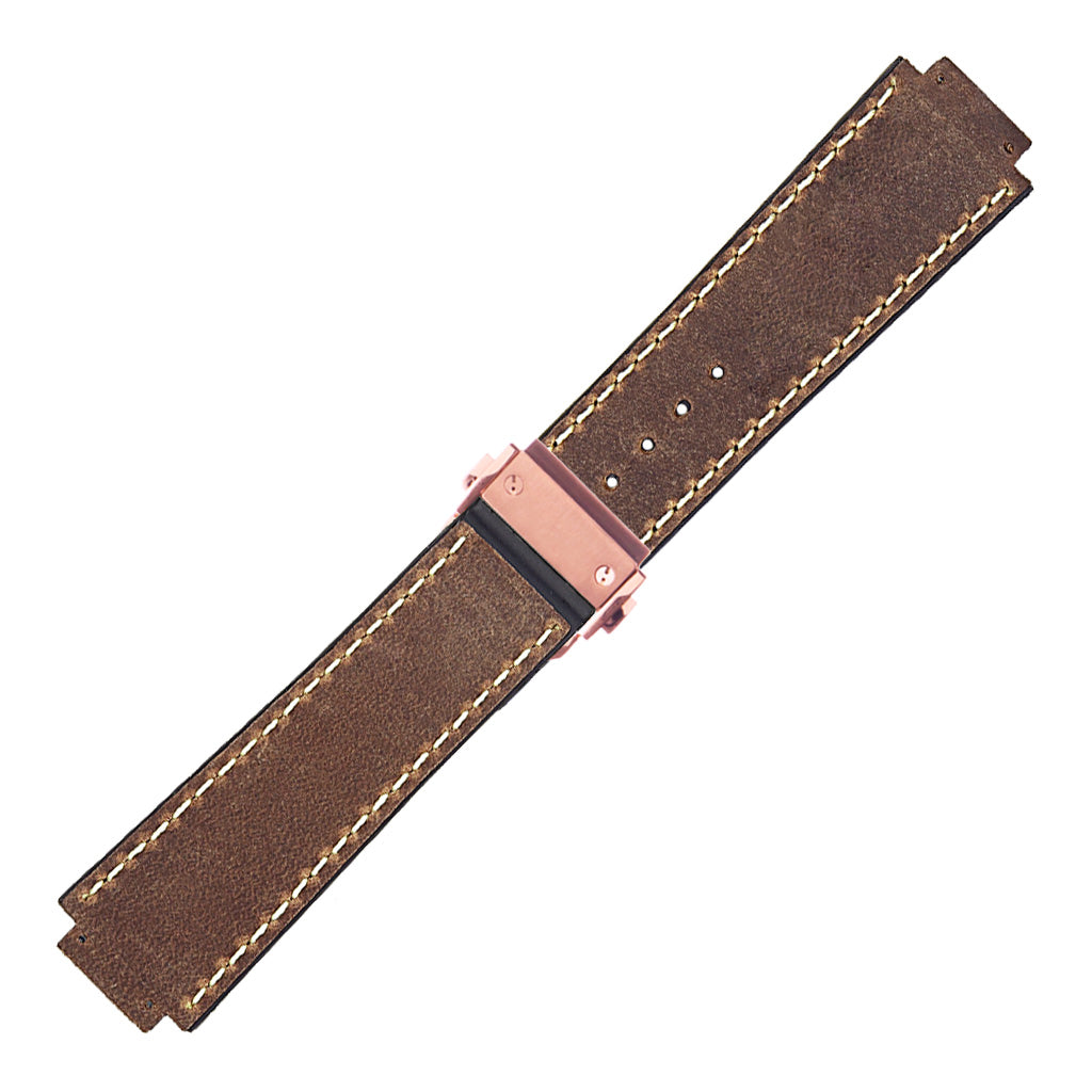 DASSARI Vintage Leather Strap for Hublot Big Bang with Rose Gold Clasp