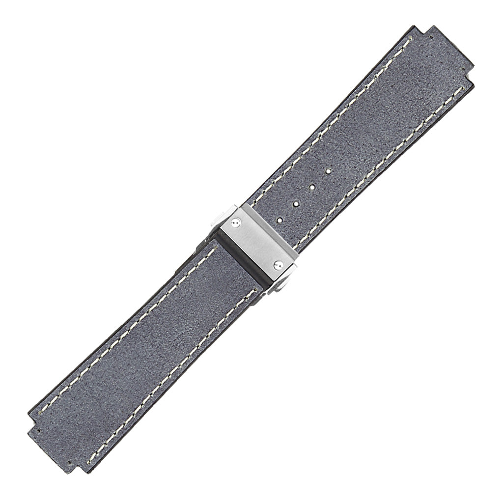 DASSARI Vintage Leather Strap for Deployant Clasp - Oyster Blue