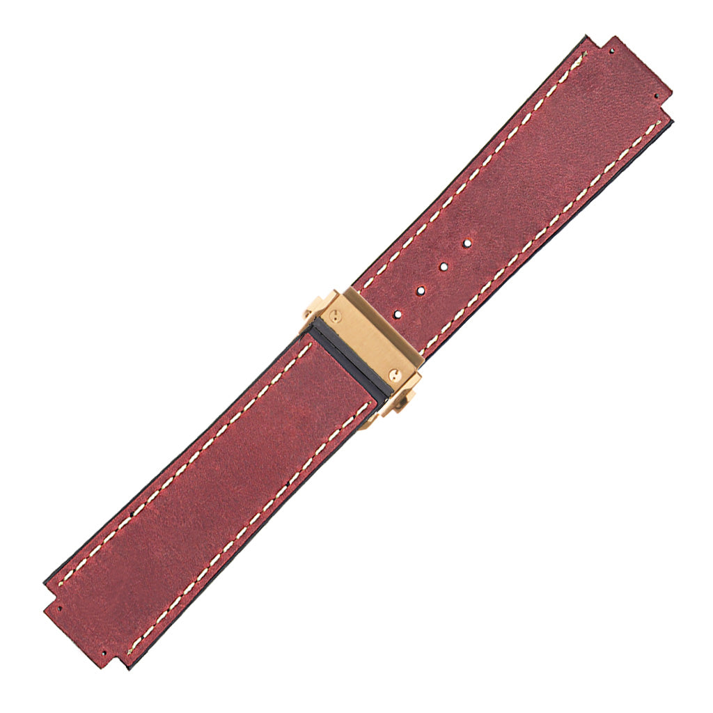 DASSARI Vintage Leather Strap for Hublot Big Bang with Yellow Gold Clasp