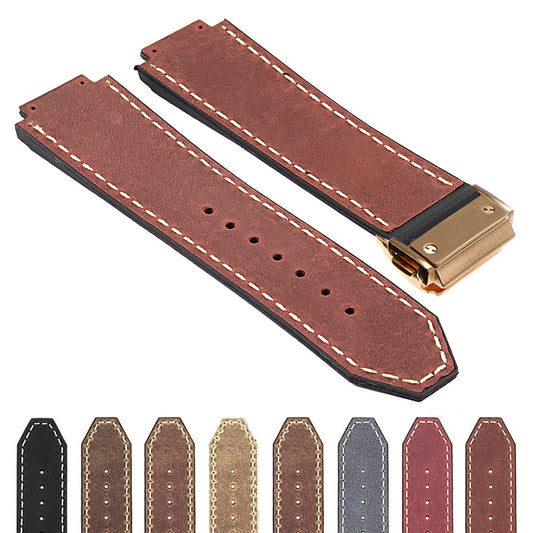 DASSARI Vintage Leather Strap for Hublot Big Bang with Yellow Gold Clasp