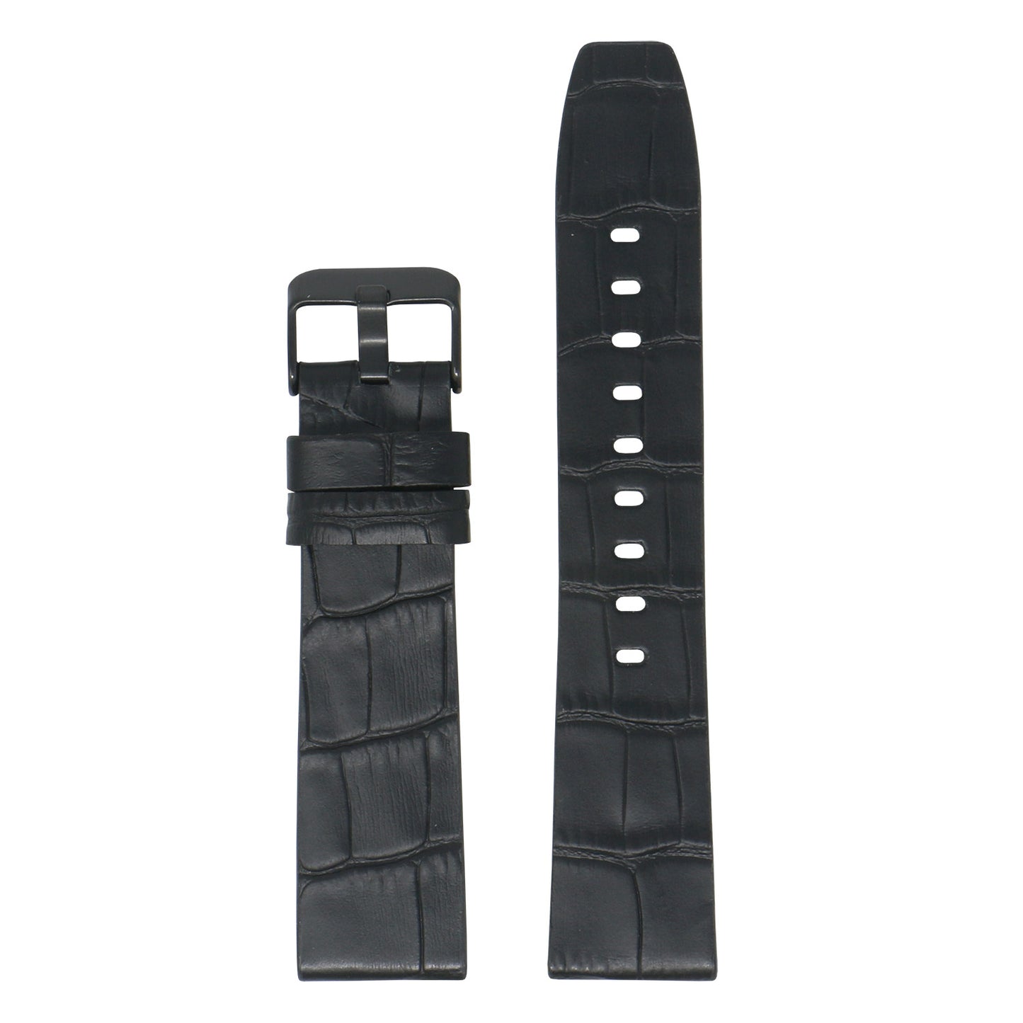 23mm Croc Embossed Leather Strap Black