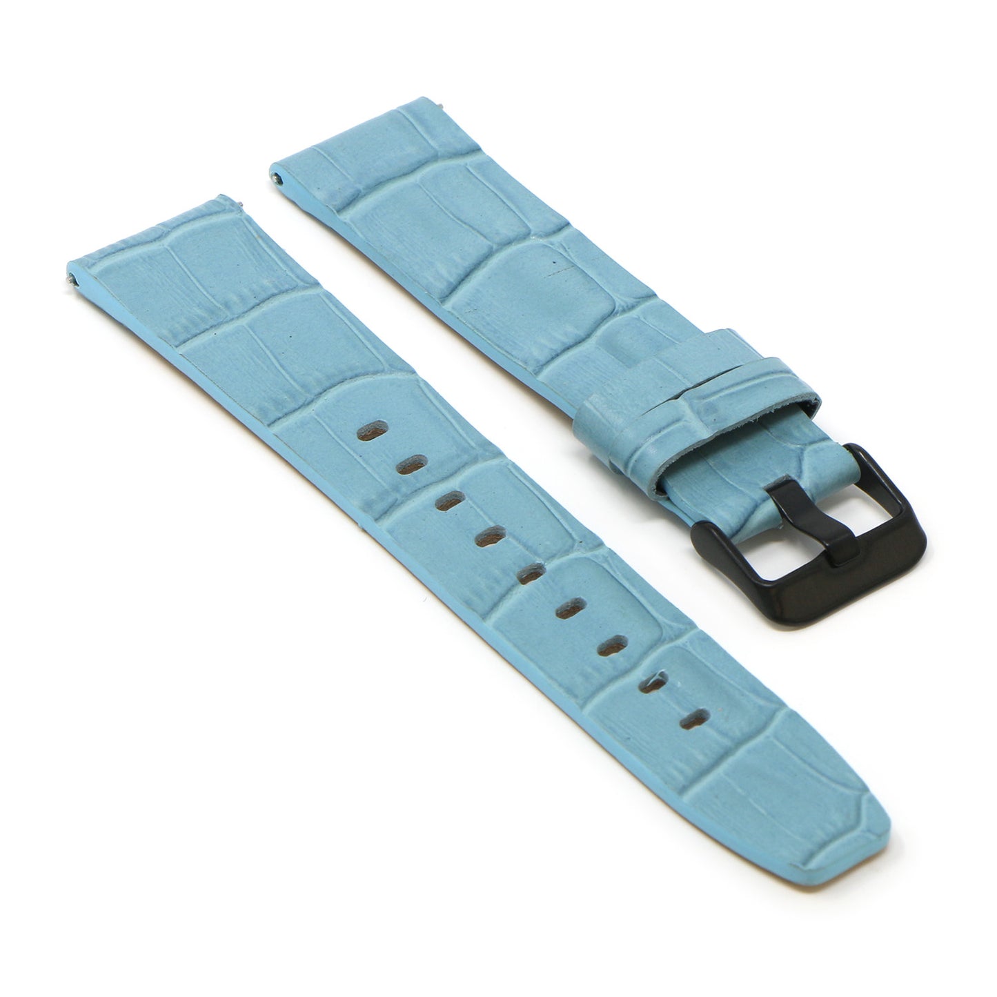 23mm Croc Embossed Leather Strap Blue