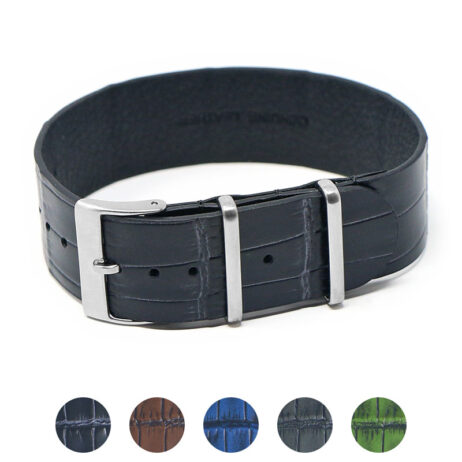 DASSARI VINTAGE ALLIGATOR EMBOSSED SINGLE PASS LEATHER NATO STRAP