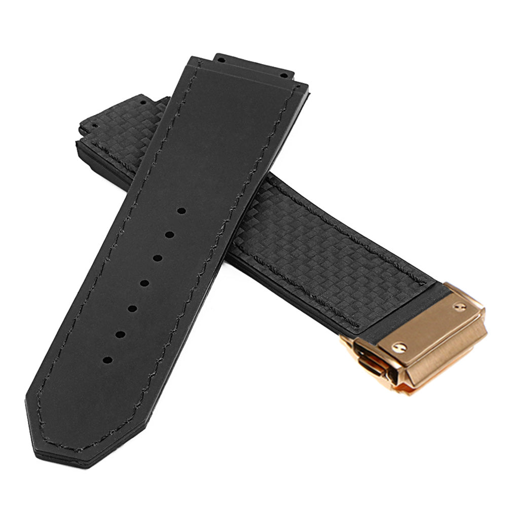 DASSARI S5 Carbon Fiber & Rubber Watch Strap for Hublot Big Bang with Yellow Gold Clasp