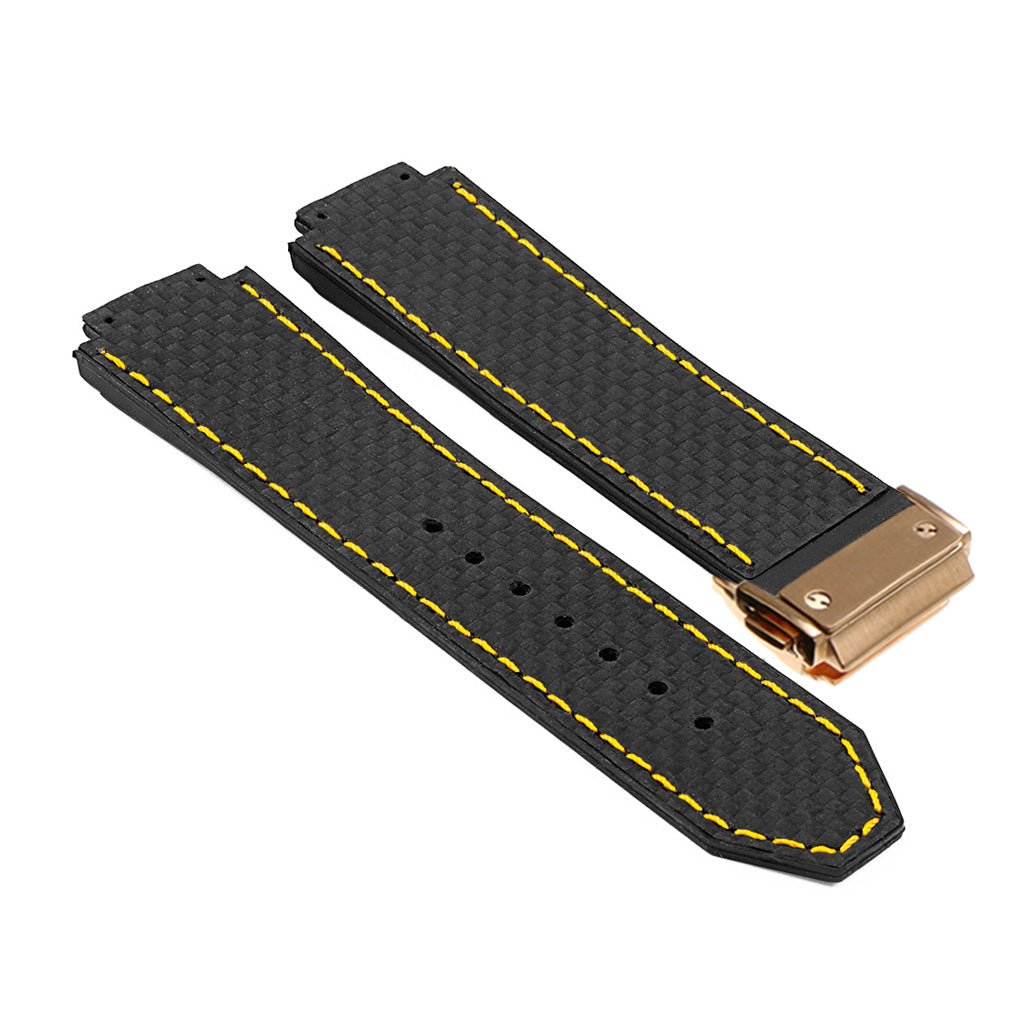 DASSARI S5 Carbon Fiber & Rubber Watch Strap for Hublot Big Bang with Yellow Gold Clasp