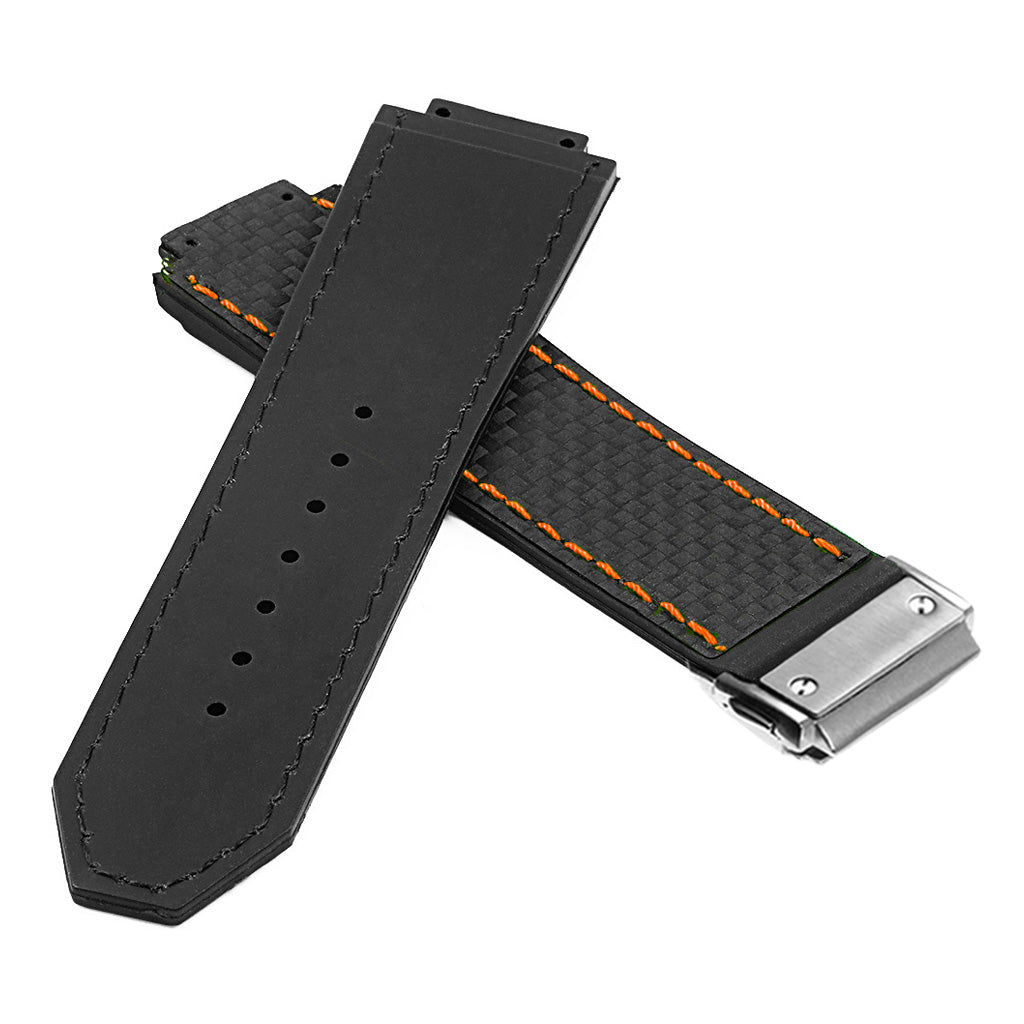 DASSARI S5 Carbon Fiber & Rubber Watch Strap for Hublot Big Bang with Brushed Steel Clasp