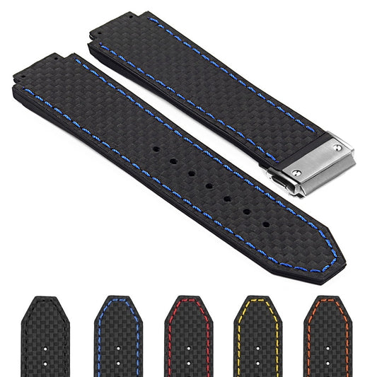 DASSARI S5 Carbon Fiber & Rubber Watch Strap for Hublot Big Bang with Brushed Steel Clasp