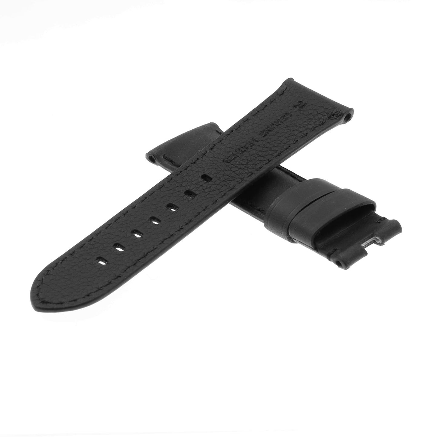 DASSARI Vintage Leather Strap for Deployant Clasp Black with Black Stitching