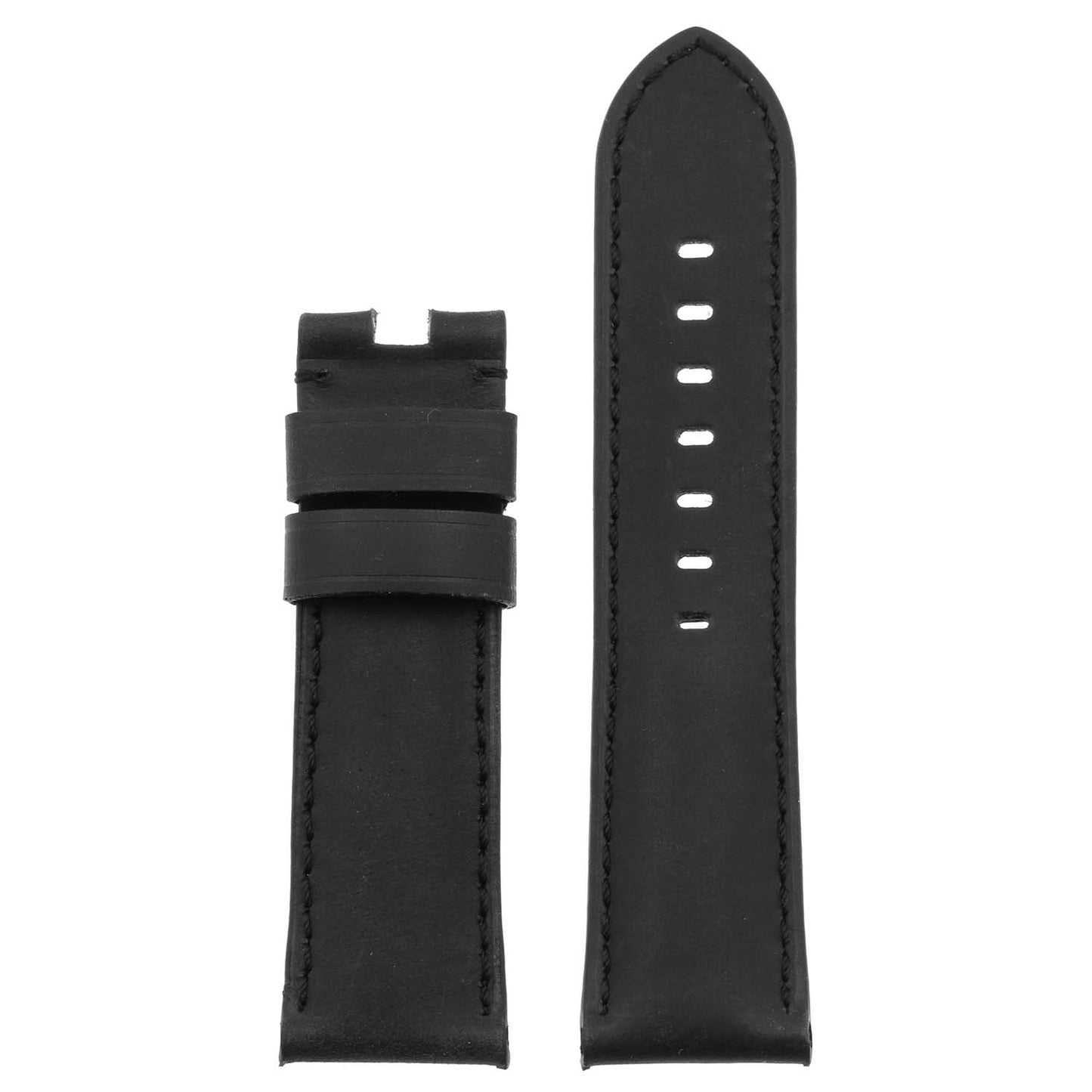 DASSARI Vintage Leather Strap for Deployant Clasp Black with Black Stitching