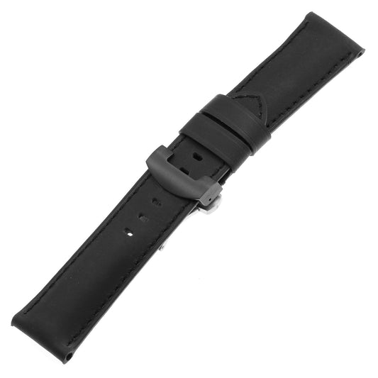 DASSARI Vintage Leather Strap w/ Deployant Clasp (Standard, Long) for Samsung Galaxy Watch 3 (45mm) Black (Black Stitching)