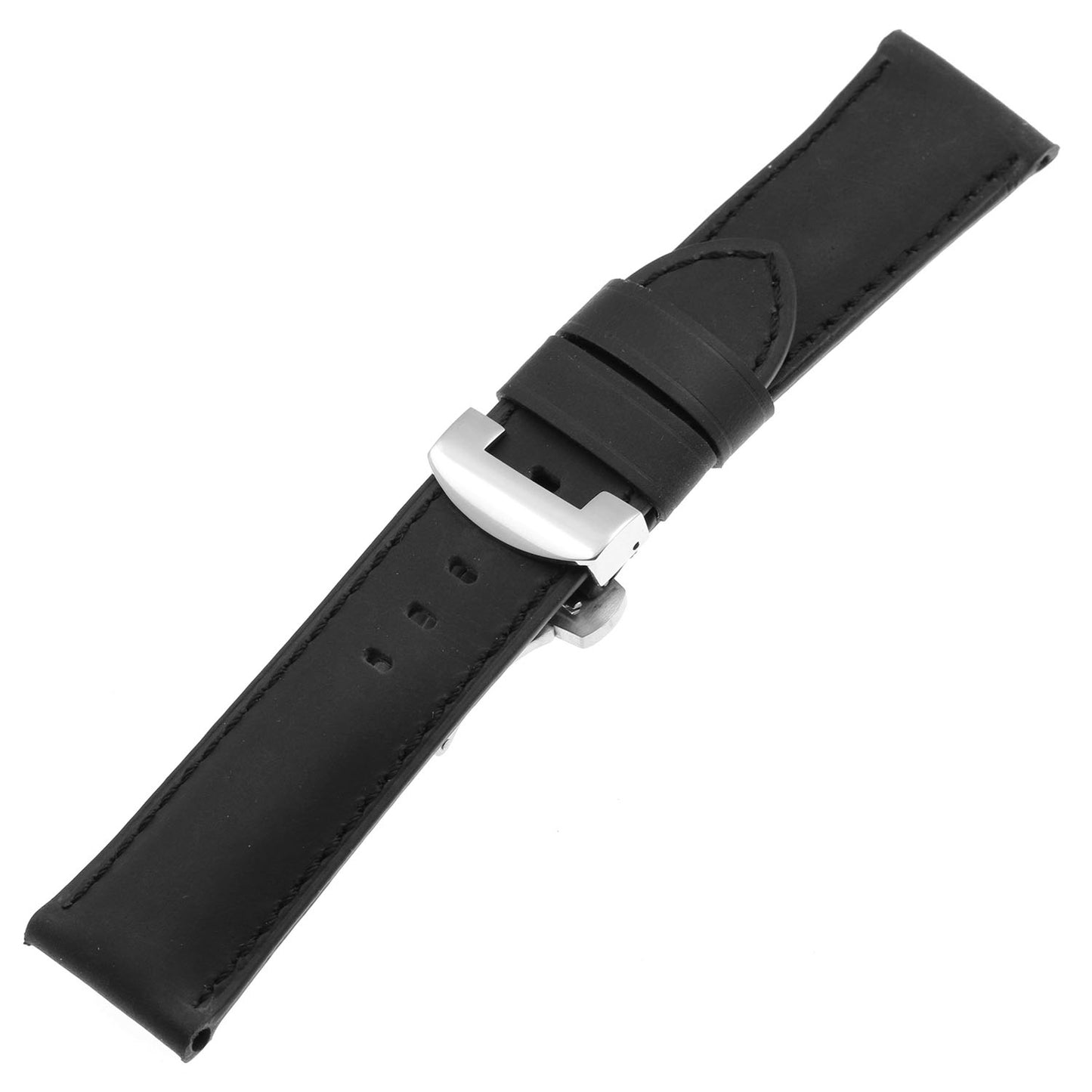 DASSARI Vintage Leather Strap for Deployant Clasp Black with Black Stitching