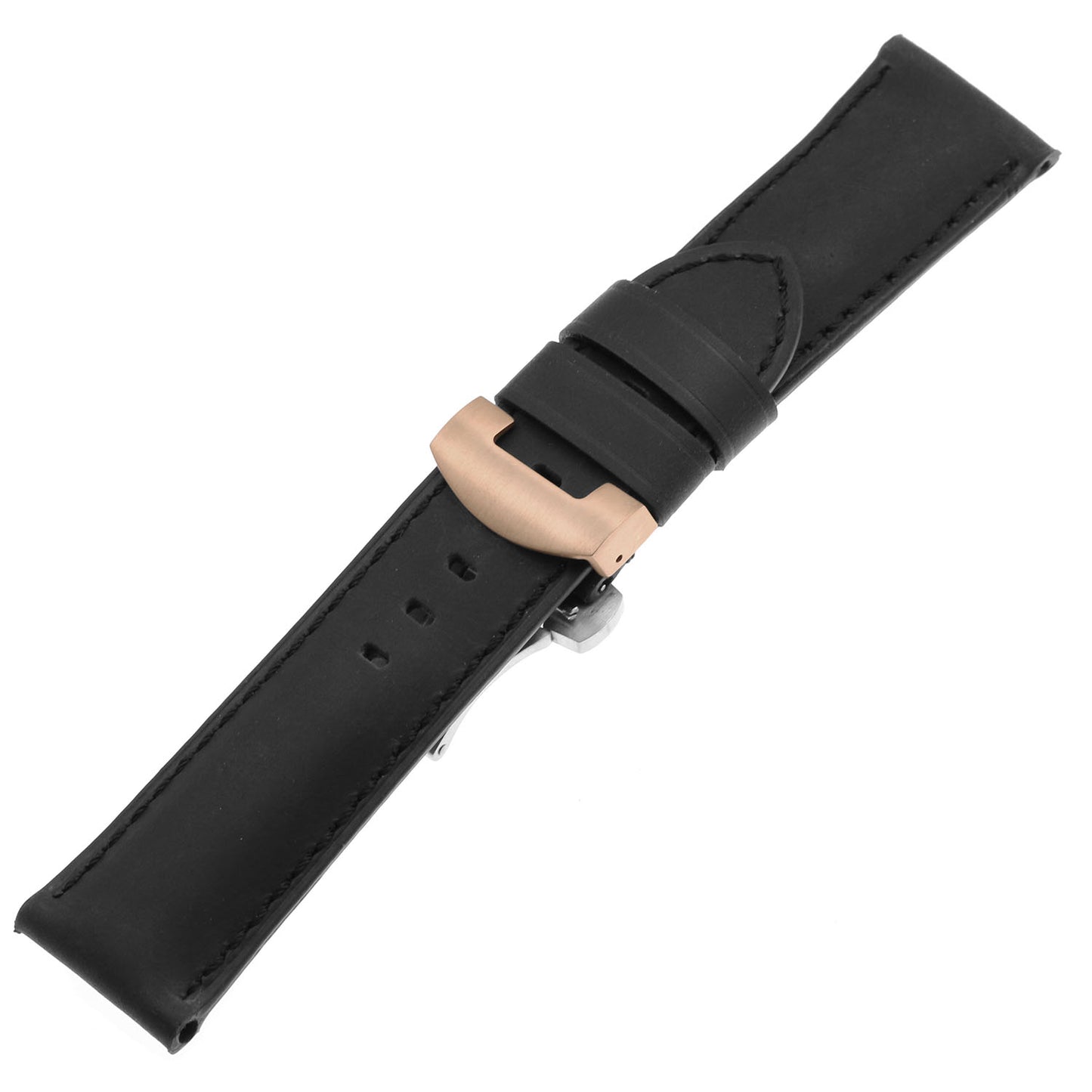 DASSARI Vintage Leather Strap for Deployant Clasp Black with Black Stitching