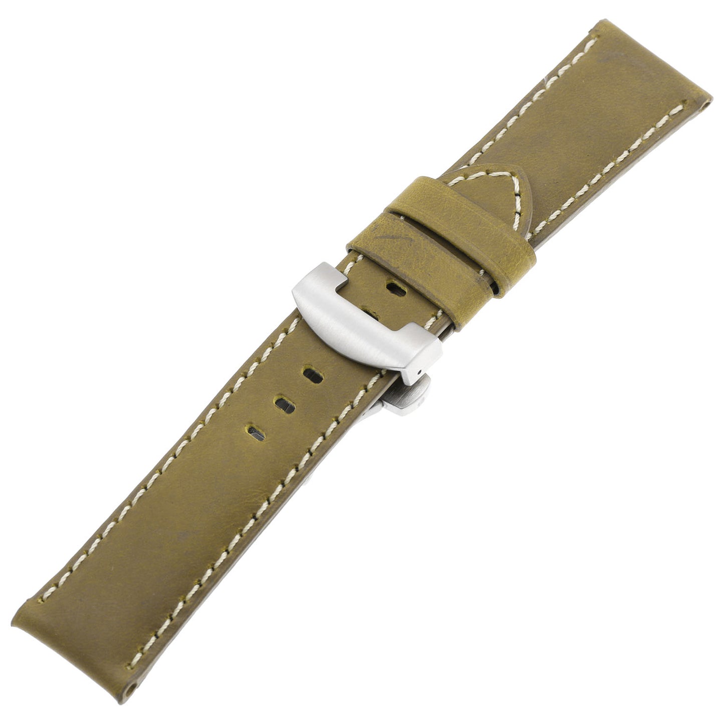 DASSARI Vintage Leather Strap w/ Silver Deployant Clasp for Apple Watch