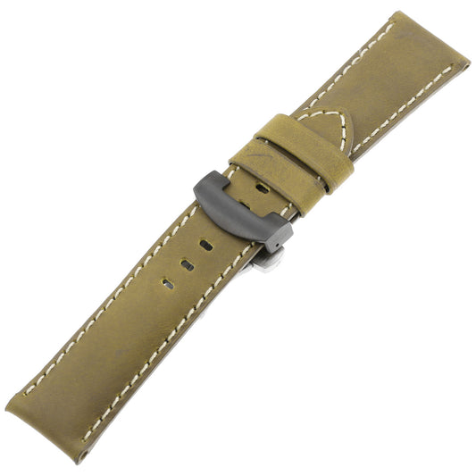 DASSARI Vintage Leather Strap w/ Deployant Clasp (Standard, Long) for Samsung Galaxy Watch 3 (45mm) Khaki