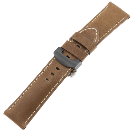 DASSARI Vintage Leather Strap w/ Deployant Clasp (Standard, Long) for Samsung Galaxy Watch 3 (45mm) Classic Cigar