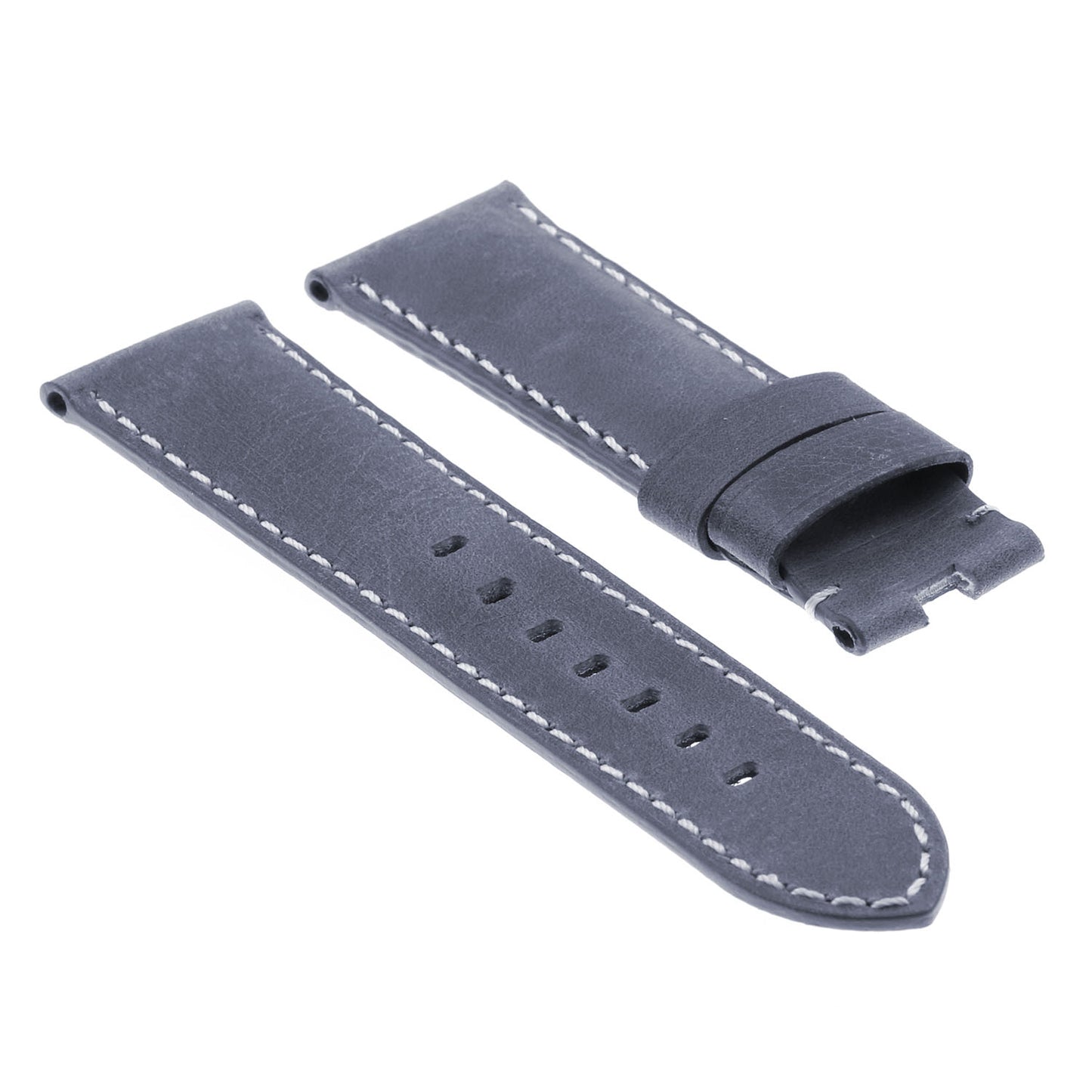DASSARI Vintage Leather Strap for Deployant Clasp - Oyster Blue