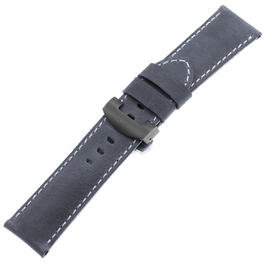 DASSARI Vintage Leather Strap w/ Deployant Clasp (Standard, Long) for Samsung Galaxy Watch 3 (45mm) Oyster Blue