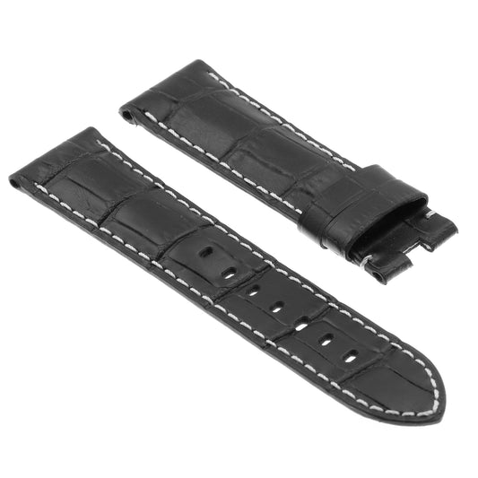 DASSARI Croc Leather Strap for Deployant Clasp Black