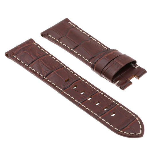 DASSARI Croc Leather Strap for Deployant Clasp Brown