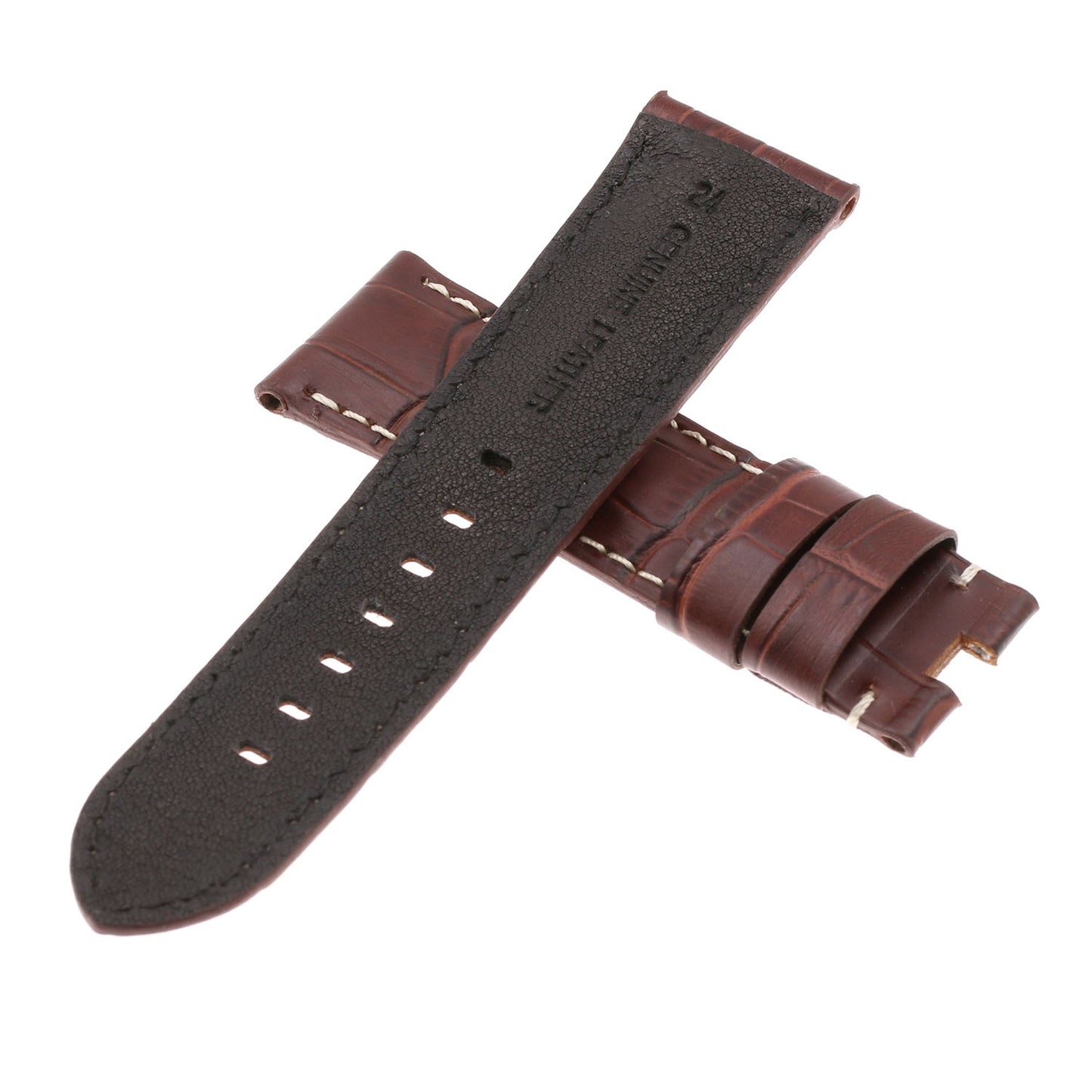 DASSARI Croc Leather Strap for Deployant Clasp Brown