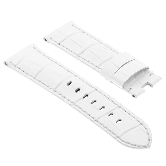 DASSARI Croc Leather Strap for Deployant Clasp White