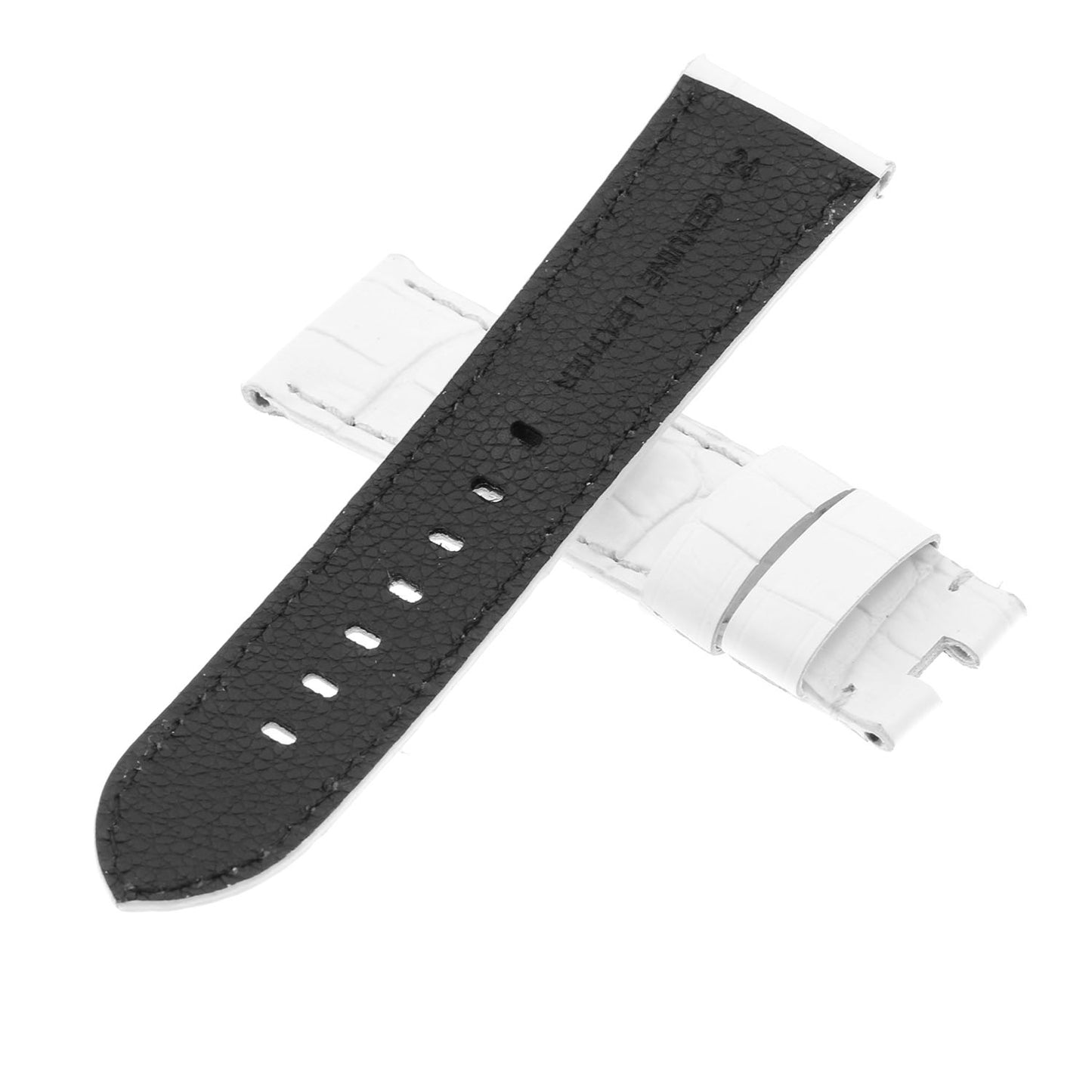 DASSARI Croc Leather Strap for Deployant Clasp White