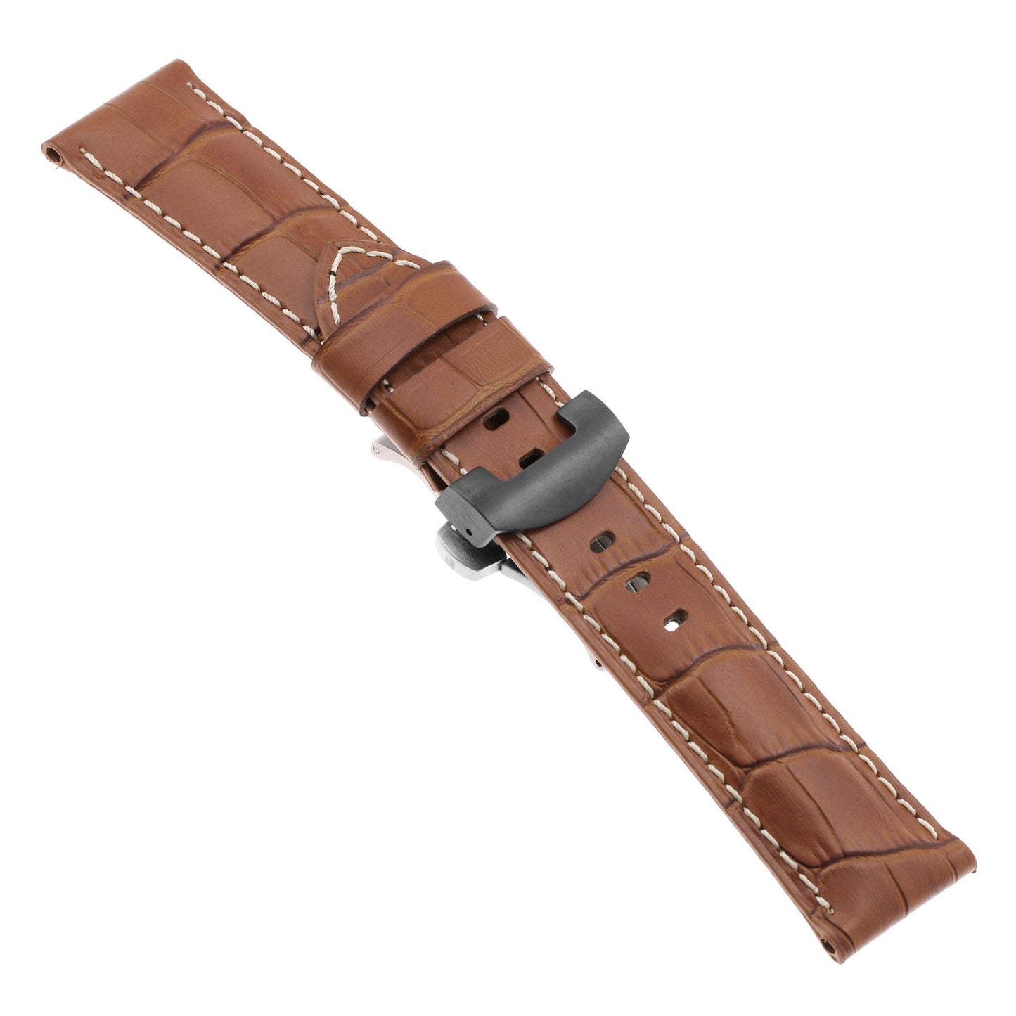 DASSARI Croc Leather Strap for Deployant Clasp Rust