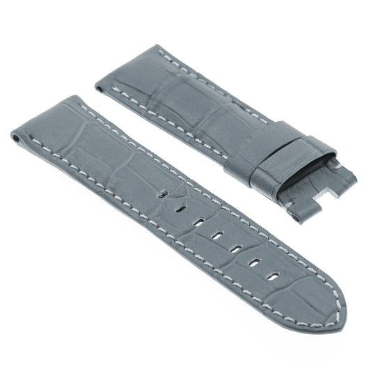 DASSARI Croc Leather Strap for Deployant Clasp Grey