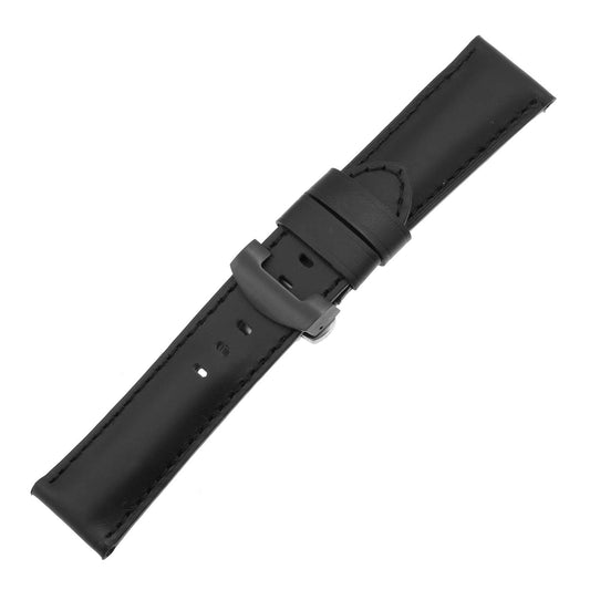 DASSARI Smooth Leather Strap w/ Deployant Clasp (Standard, Long) for Samsung Galaxy Watch 3 (45mm) Black (Black Stitching)