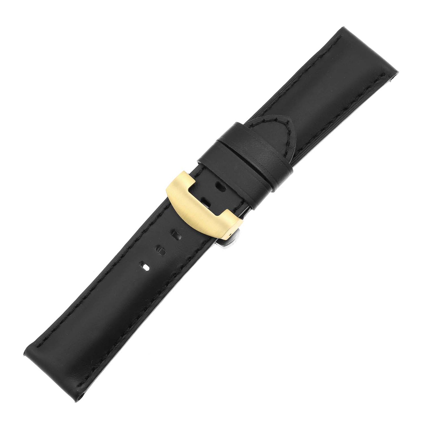 DASSARI Smooth Leather Strap w/ Deployant Clasp (Standard, Long) for Samsung Galaxy Watch 3 (45mm) Black (Black Stitching)