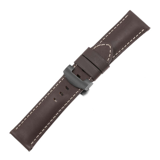 DASSARI Smooth Leather Strap w/ Deployant Clasp (Standard, Long) for Samsung Galaxy Watch 3 (45mm) Brown