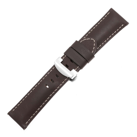 DASSARI Smooth Leather Strap for Deployant Clasp Brown