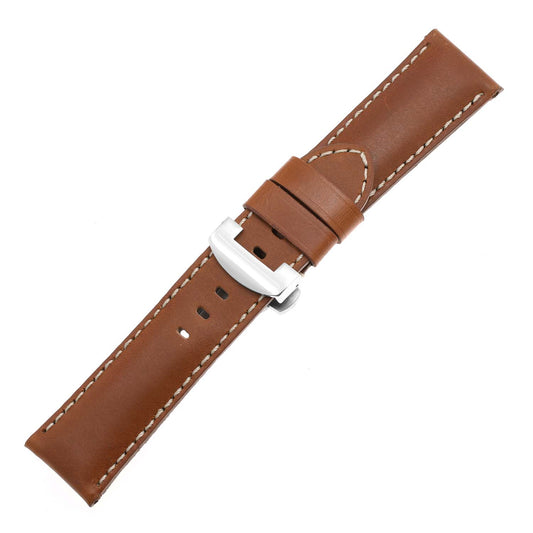 DASSARI Smooth Leather Strap for Deployant Clasp Tan