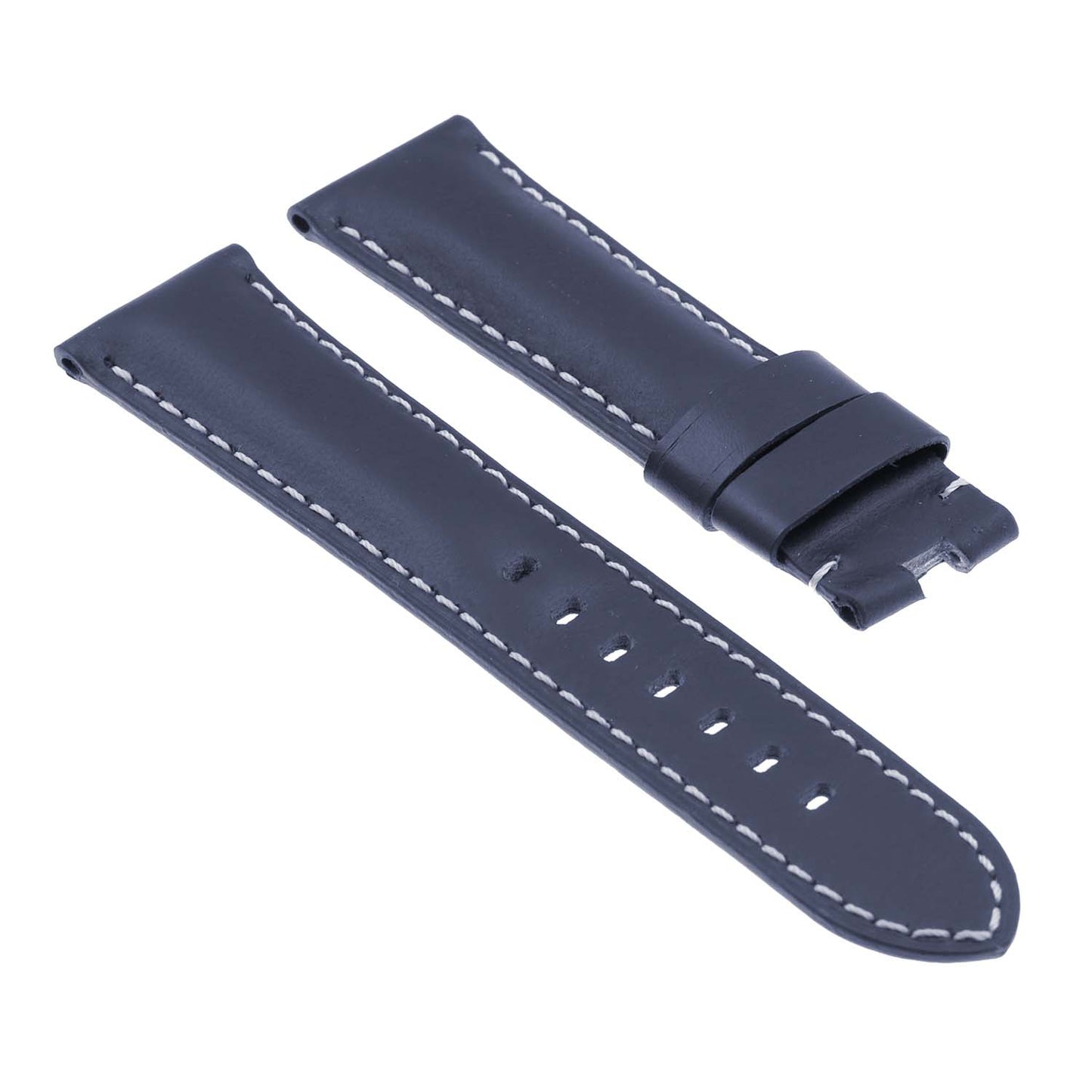 DASSARI Smooth Leather Strap for Deployant Clasp Navy Blue