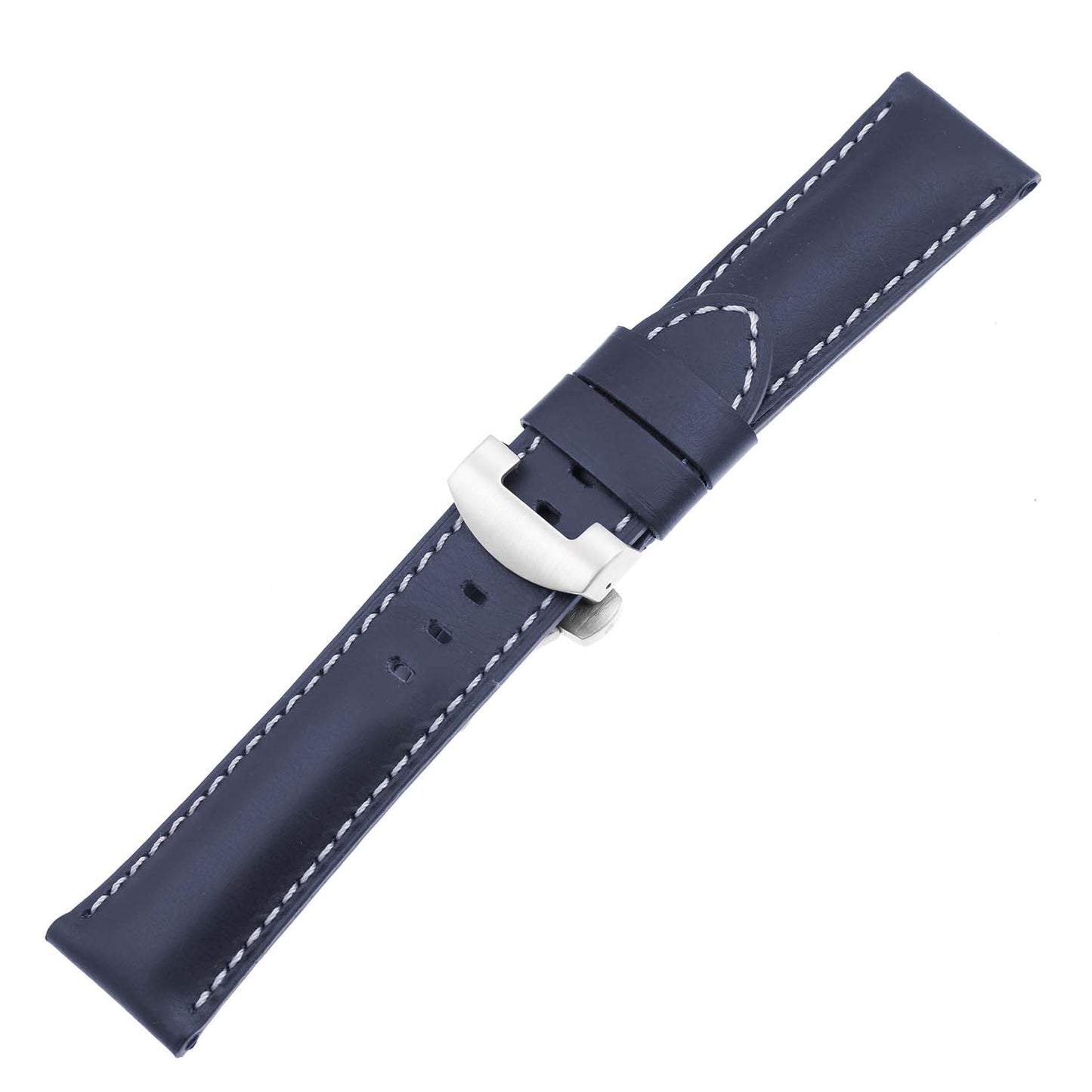 DASSARI Smooth Leather Strap for Deployant Clasp Navy Blue