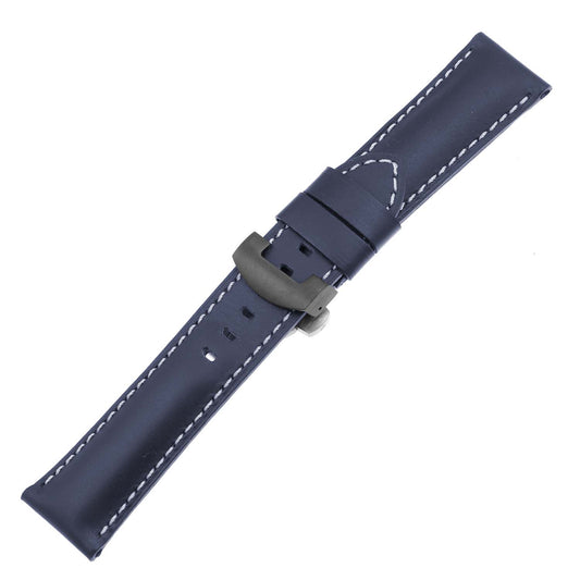 DASSARI Smooth Leather Strap w/ Deployant Clasp (Standard, Long) for Samsung Galaxy Watch 3 (45mm) Navy Blue
