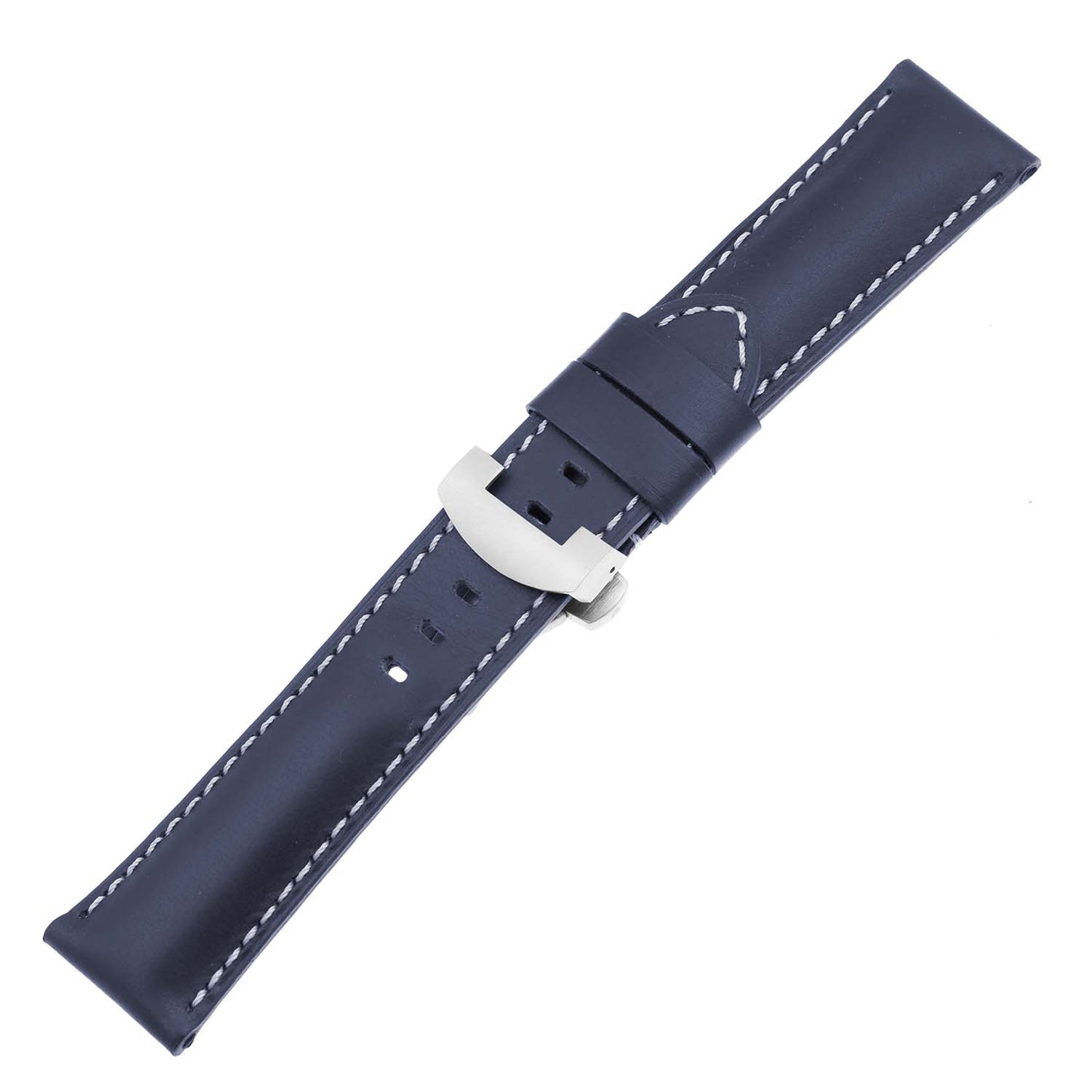DASSARI Smooth Leather Strap w/ Deployant Clasp (Standard, Long) for Samsung Galaxy Watch 3 (45mm) Navy Blue