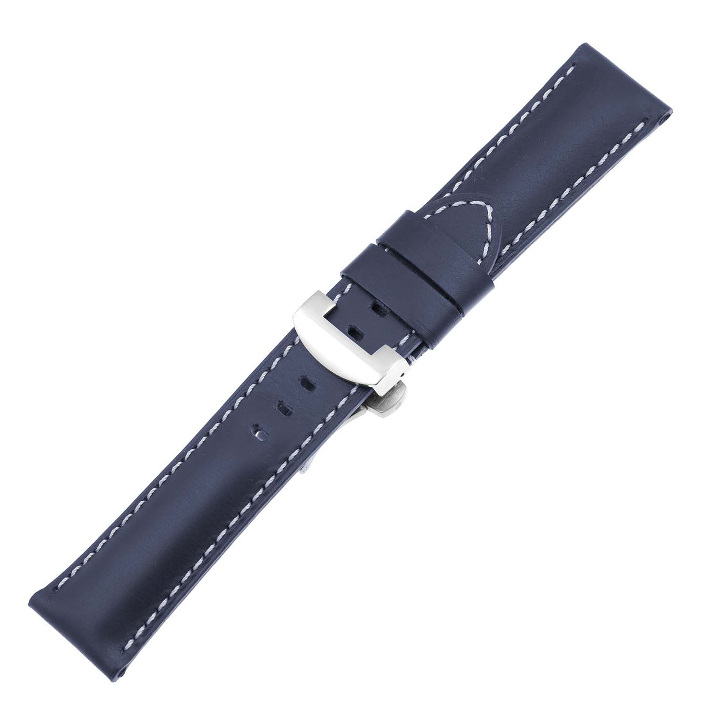 DASSARI Smooth Leather Strap for Deployant Clasp Navy Blue