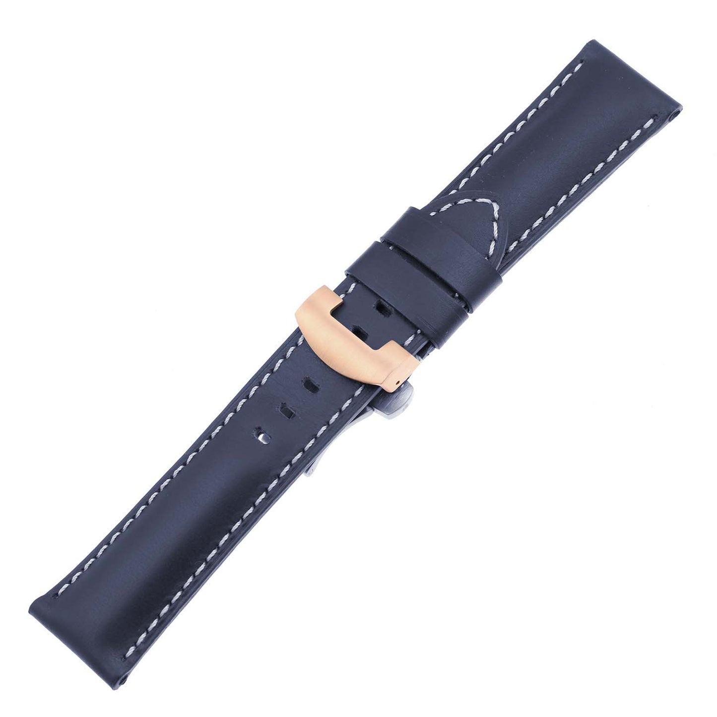 DASSARI Smooth Leather Strap w/ Rose Gold Deployant Clasp for Apple Watch