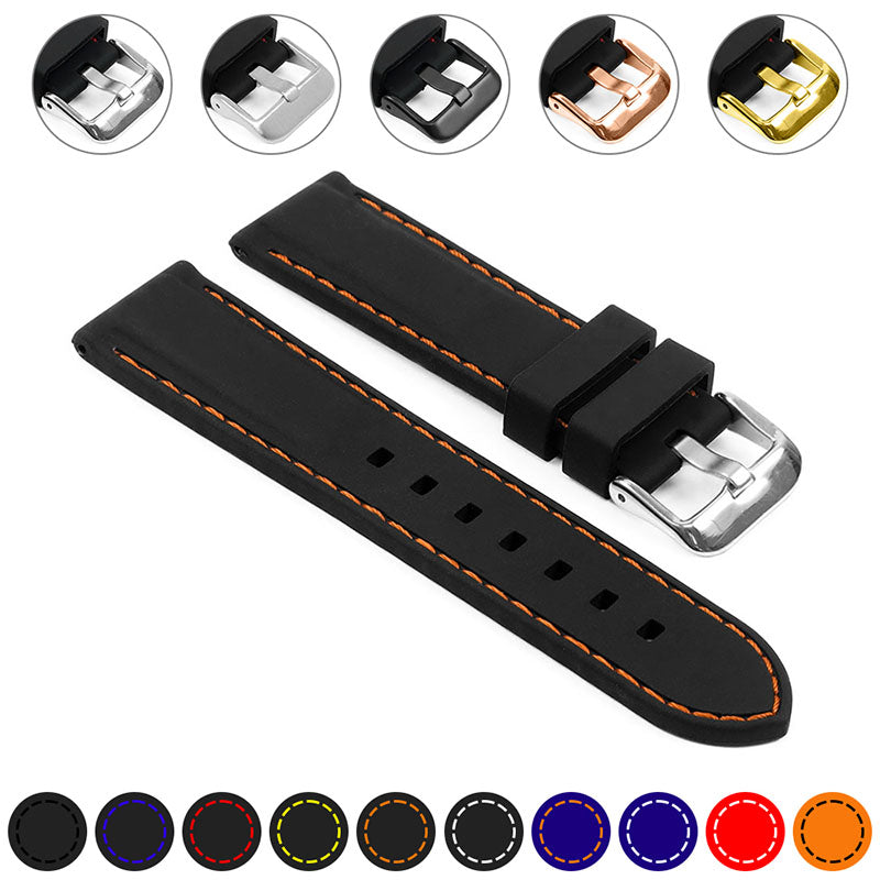 Rubber Strap with Stitching – Quick Release – Polished Silver Buckle