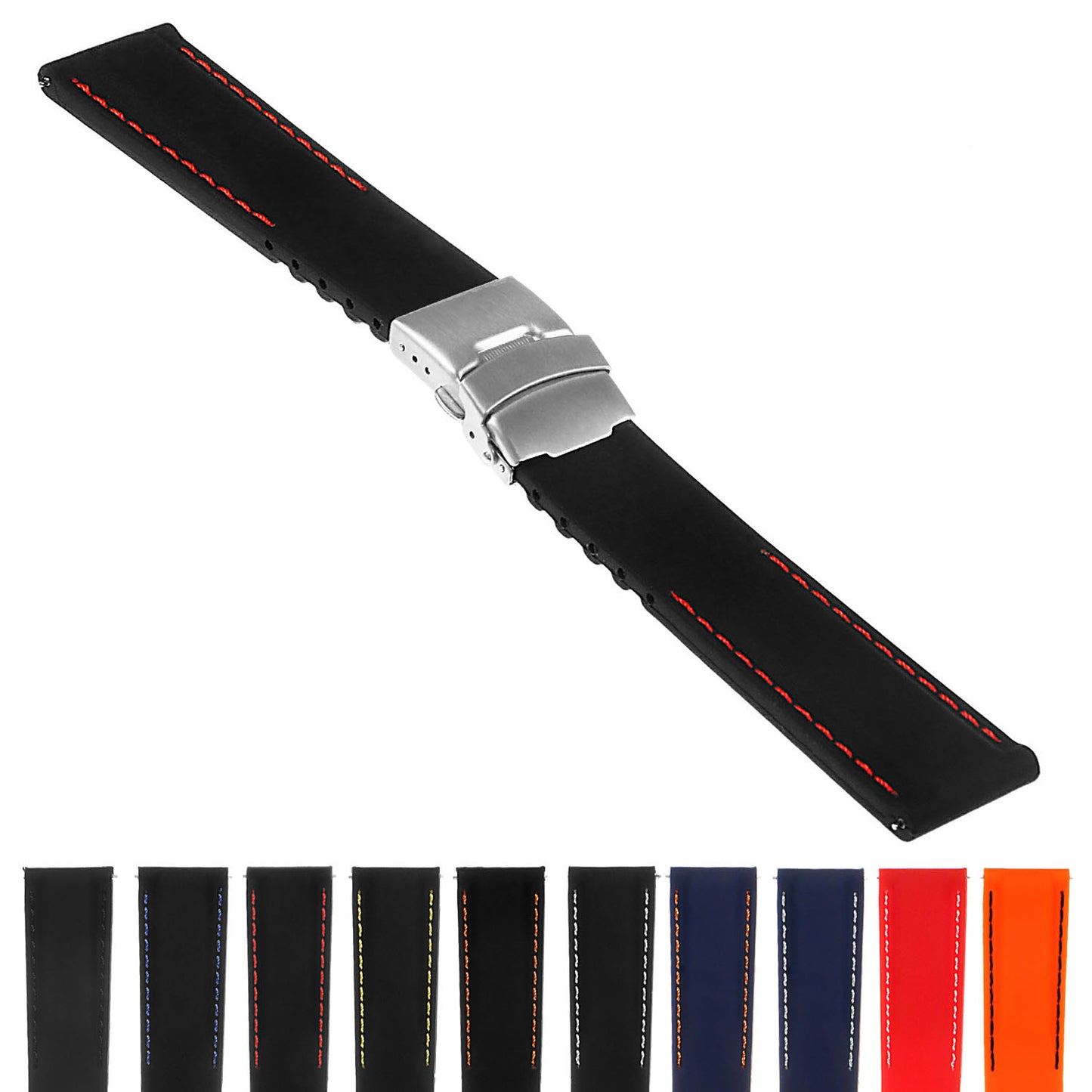 Rubber Strap with Stitching & Black Buckle for Apple Watch