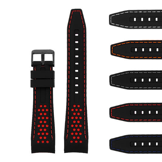 Perforated Rubber Strap with Curved Ends and Black Buckle