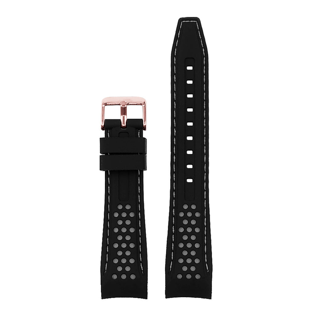 Perforated Rubber Strap with Curved Ends and Rose Gold Buckle