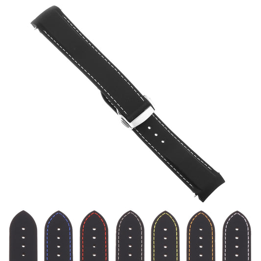 Rubber Strap w/ Polished Silver Clasp for Omega Speedmaster