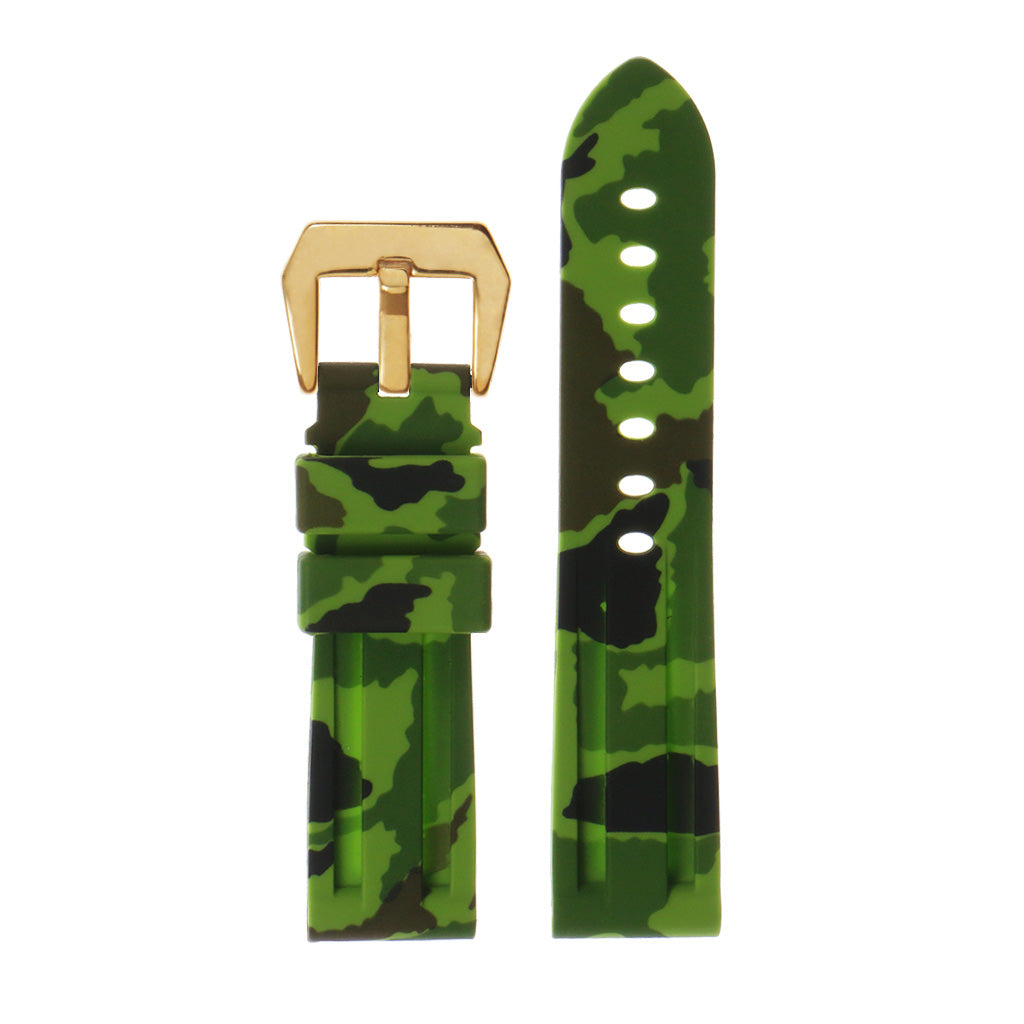 Heavy Duty Camo Rubber Watch Band with Yellow Gold Pre-V Buckle