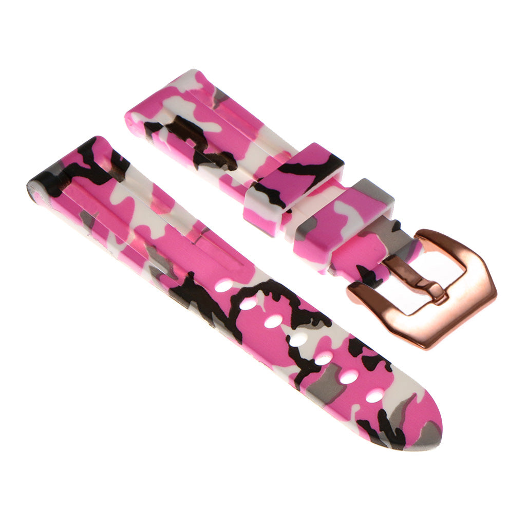 Heavy Duty Camo Rubber Watch Band with Rose Gold Pre-V Buckle