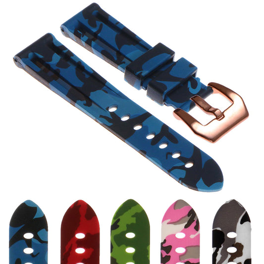 Heavy Duty Camo Rubber Watch Band with Rose Gold Pre-V Buckle